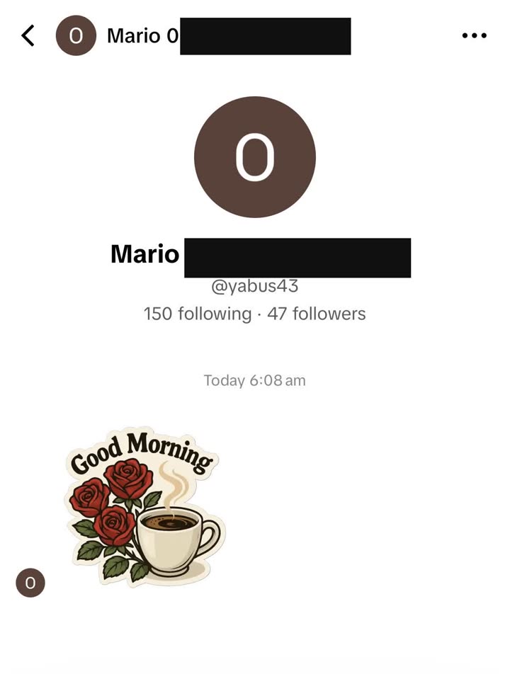 A direct message to Blythe with a 'Good Morning' roses-and-coffee sticker.