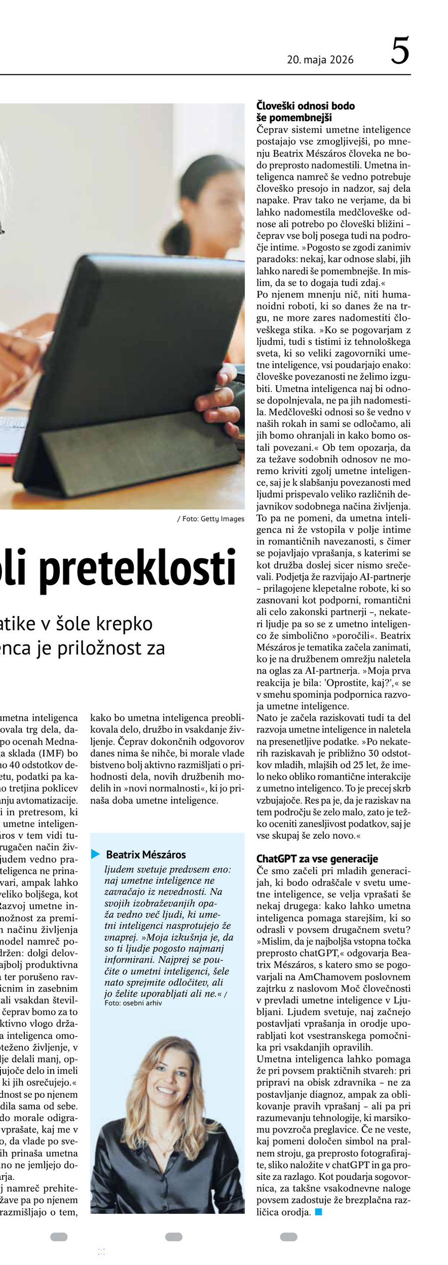 Nedeljski newspaper feature — Otroci prihodnosti v šoli preteklosti