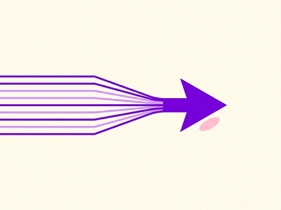 Abstract illustration of converging lines forming a single arrow, representing a focused AI workflow sprint